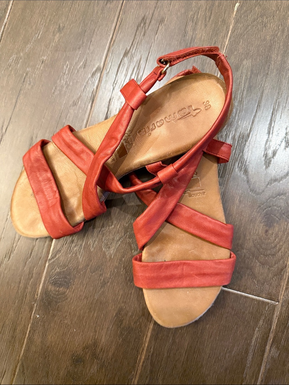 Tamaris Red Strappy Leather Sandals